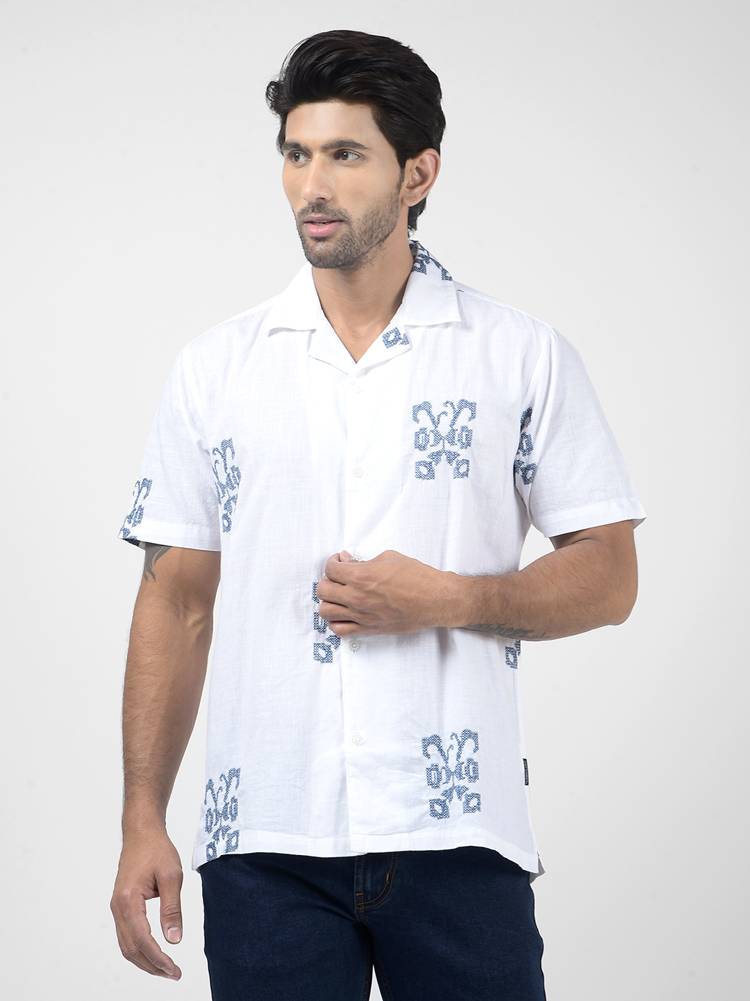 Numero Uno Men Embroidered White Shirt